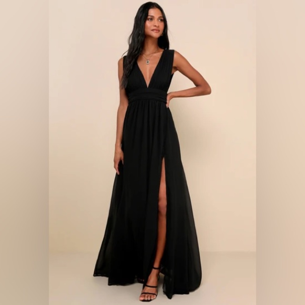 Lulus Heavenly Hues Black Maxi Dress | Formal Gown w/ Slit /Size M/NWT - Picture 1 of 10